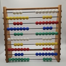 Vintage Wooden Abacus Counting Frame with Multicolor Beads Retro Math Toy
