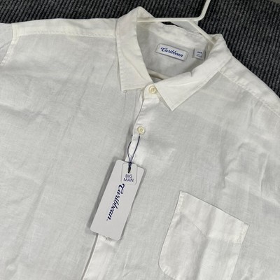 Caribbean Shirt Mens 4XB Big White Short Sleeve Button Up Linen Wedding New