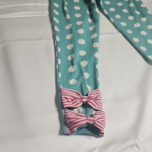 Matilda Jane Girls Polka Dot Leggings Size 6 | Aqua White Dot Bow Ankle Pants - Picture 7 of 8