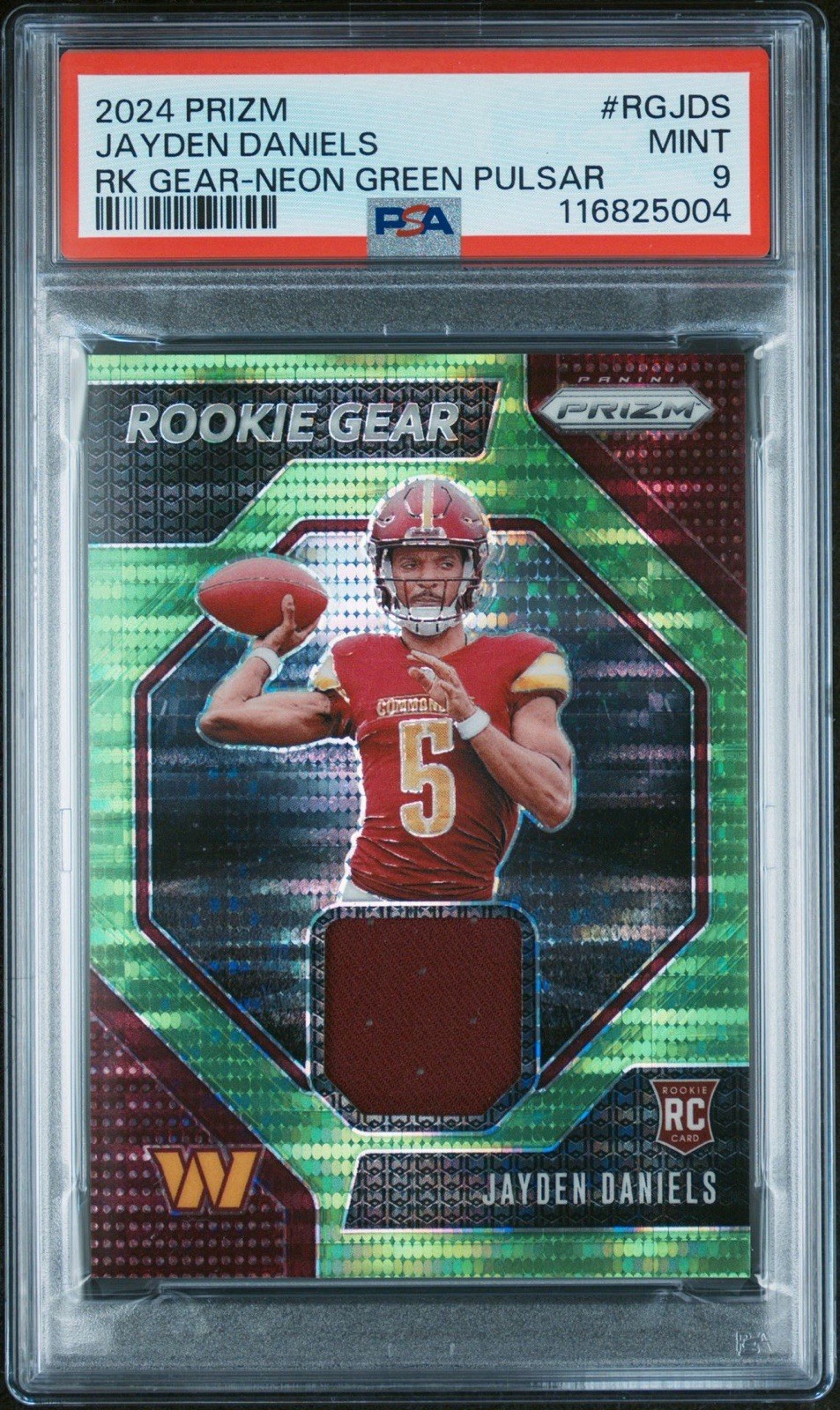 Jayden Daniels 2024 Prizm Rookie Gear Neon Green Pulsar PSA 9 Commanders Mint