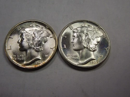 Choice BU 1939 & 1945-S Mercury Dimes