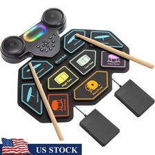 Portable 9-Pad Roll-Up Electronic Drum Kit W/ Pedals MIDI Connectivity New