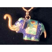 ELEPHANT, 3D Cloisonn� Enamel Necklace - Trunk Up For Good Luck 13? Scroll Chain