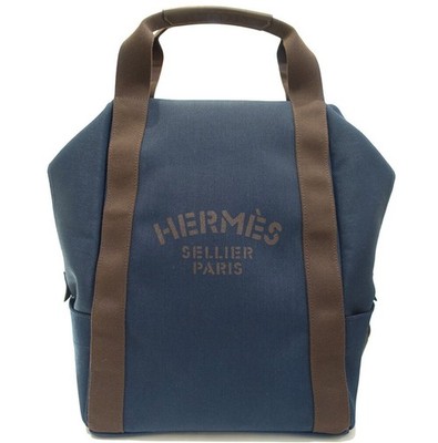 Hermes Sac de Pansage Groom Backpack Bag Navy Canvas Leather H15.7xW11.8in 99