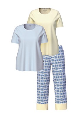 Ulla Popken Damen große Größen Pyjama 3er Set grafisches Muster Rundhals