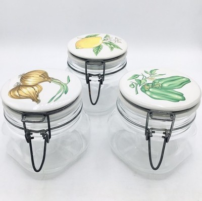 Vtge Set of 3 Lemon, Onion, Pepper- Ravenhead Kilner Glass Canisters, England