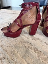 Shiny Burgundy Heels With Black Spikes Size 9