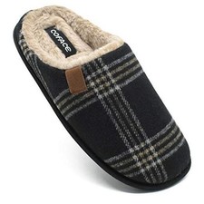Mens Cozy Memory Foam Scuff Slippers Slip On Warm House Shoes 10-10.5 Black