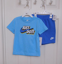 NWT 2pc Nike Blue Colorful Swoosh Logo Shirt Blue Shorts Set sz 3t 4t or 4