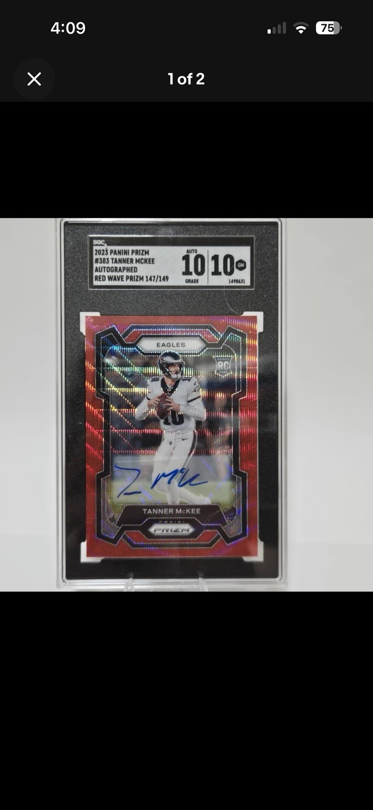 2023 NFL Prizm Tanner McKee Red Wave RC Auto 147/149 SGC 10 #383