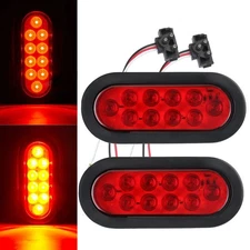 2x 6inch Oval Red 10 LED Truck Trailer Stop Turn Tail Brake Lights w/Grommet DOT