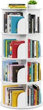 SpaceAid 4 Tier Rotating Bookshelf Tower, Spinning Bookcase Lazy Susan White