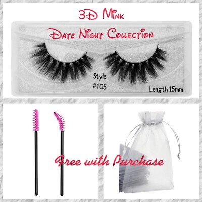 NIB Date Night 3D Luxury Faux Mink Strip False Lashes Med Length 15mm style 105