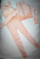 Pastel Pink 3 Piece Stretch Tracksuit w Jacket, Pants,  Sports Bra Adult Size S