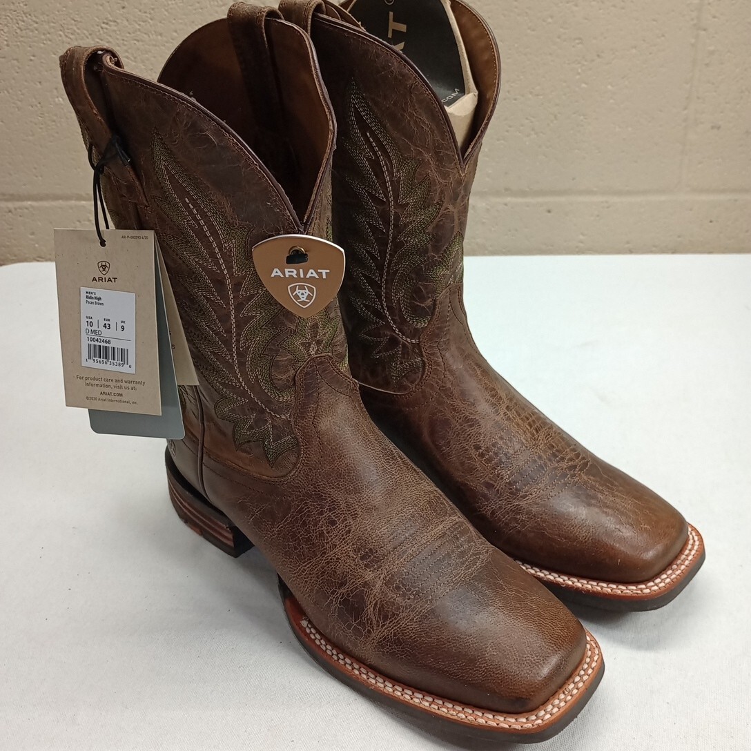 Ariat Boots Men's 10 D Medium Ridin' High Pecan Brown Square Toe Boots