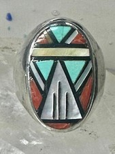 Zuni ring Turquoise Coral MOP ring size 11 southwest coral sterling silver women