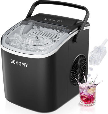 EUHOMY Countertop Ice Maker Machine 9 Ice Cubes Ready in 6 Mins, Auto-Cleaning