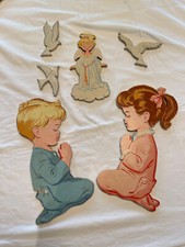 VTG Dolly Toy Co. Praying Children /Angel/ Dove Nursery Wall Hanging