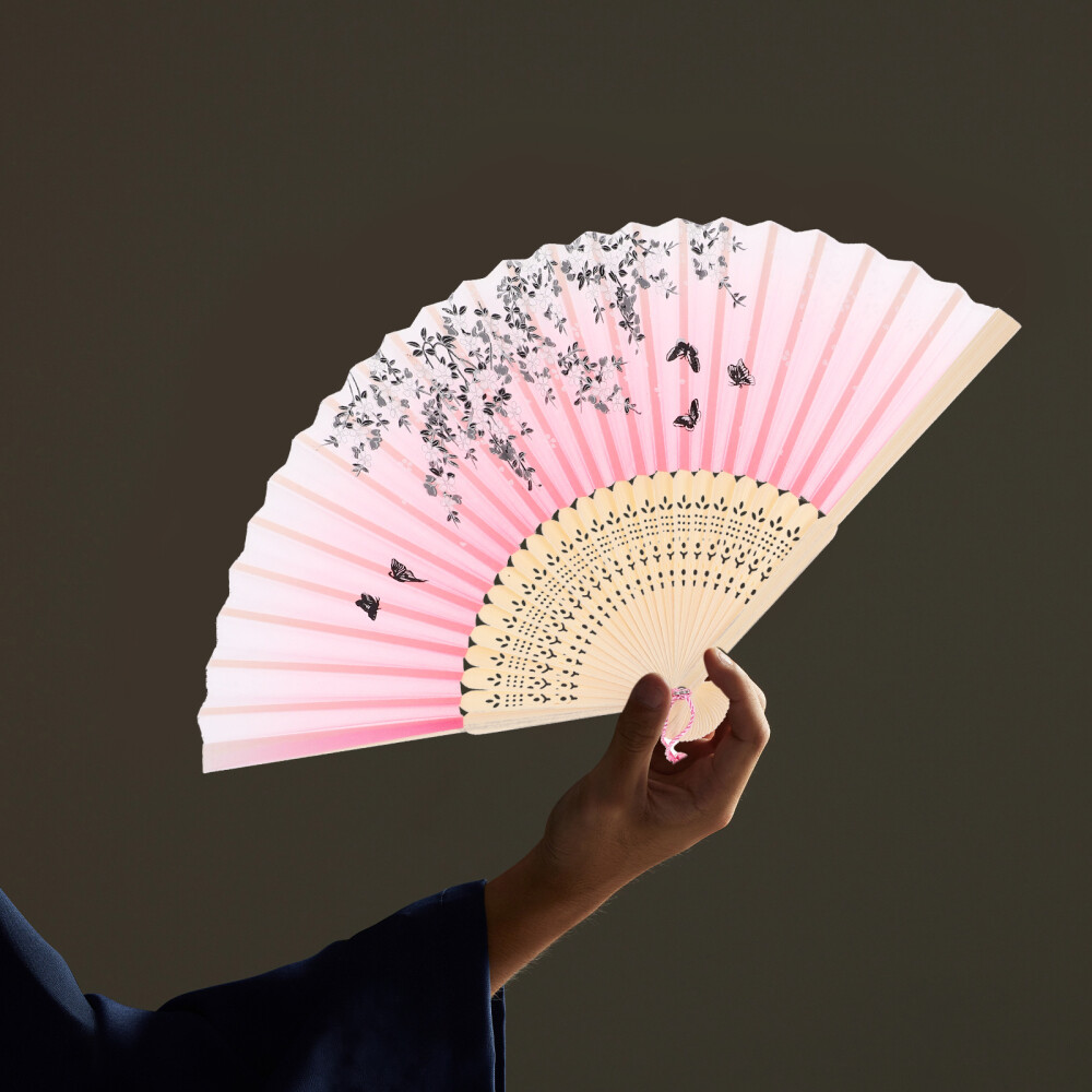Pink Bamboo Folding Fan House Decorations for Home Collapsible Hand