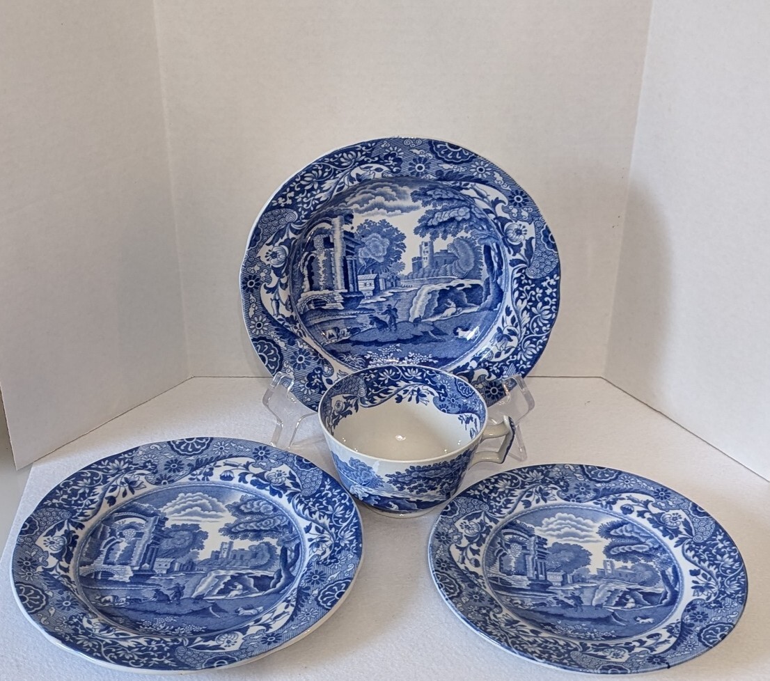 Vintage Spode Copeland Blue Italian Dinnerware Bowl Plates Cup Lot Of pcs