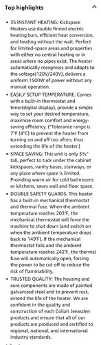 Kickspace Heater with Built-In Thermostat and Timer, HTA15 Under Cabinet... - Picture 8 of 9