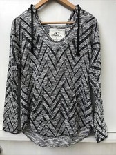 O'Neill Womens Black White Heavyweight Chevron Pattern Hooded Top Size M Medium