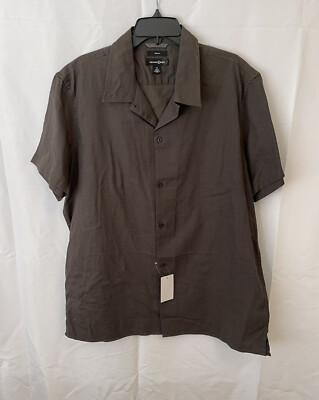 Treasure & Bond Men's Short Sleeve Linen Blend Black Trim Fit Shirt XL NEW