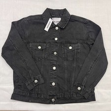 Nwts Garage Black Denim Boyfriend Jacket Women's Xs Extra Small Faded Oversized