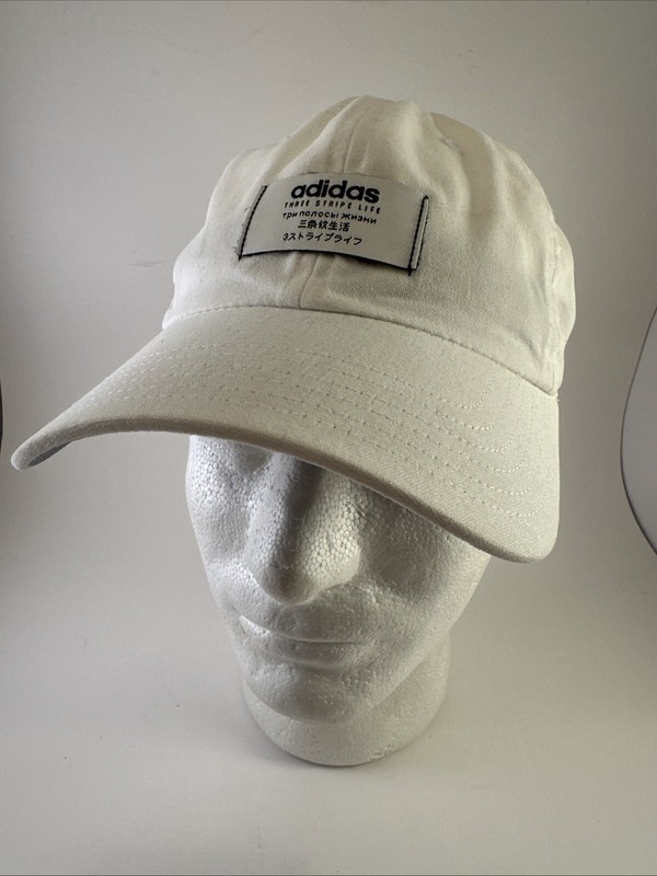 Adidas Three Stripe Life Logo Cap Adult Adjustable White Athletic Hat