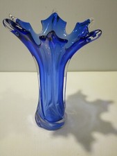 Stunning Art Glass Tall Vase, Blues, Twist Swirl Body Design