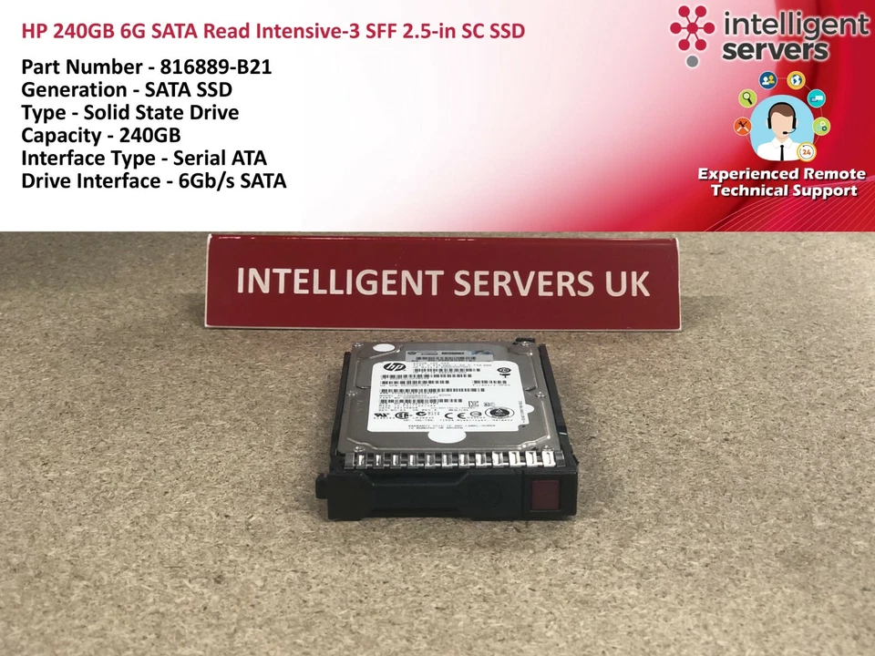 HP 240GB 6G 816889-B21 SATA Read Intensive-3 SFF 2.5-in SC SSD - Image 2 of 2