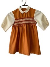 Vtg 1960s 60s Little Girls size 5 Smocked Brown Dress Handmade