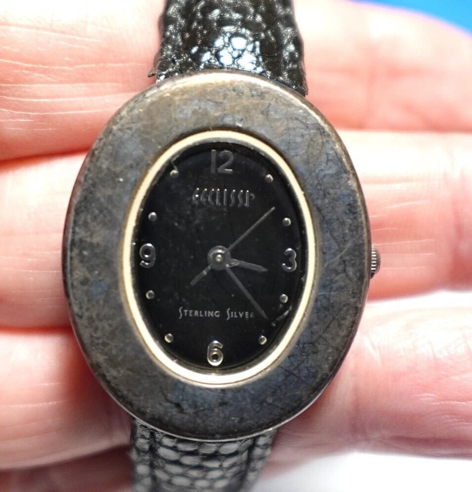 ECCLISSI STERLING SILVER WRISTWATCH WOMENS BLACK SNAKE BAND - Image 2 of 3