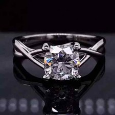 Twisted Band 2.45 TCW Cushion Moissanite Engagement Ring 14K White Gold Plated