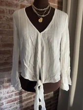 New! Grade & Gather White Woven Bell Sleeve Peasant Top Linen Blend Blouse Small