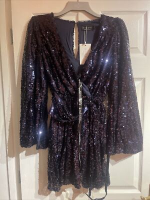In The Style Jac Jossa Sequin Kimono Sleeve Drape Tie Dress Blue Size 10