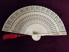 Vintage Sandlewood Intricate carved Fan - Hand Painted - Various