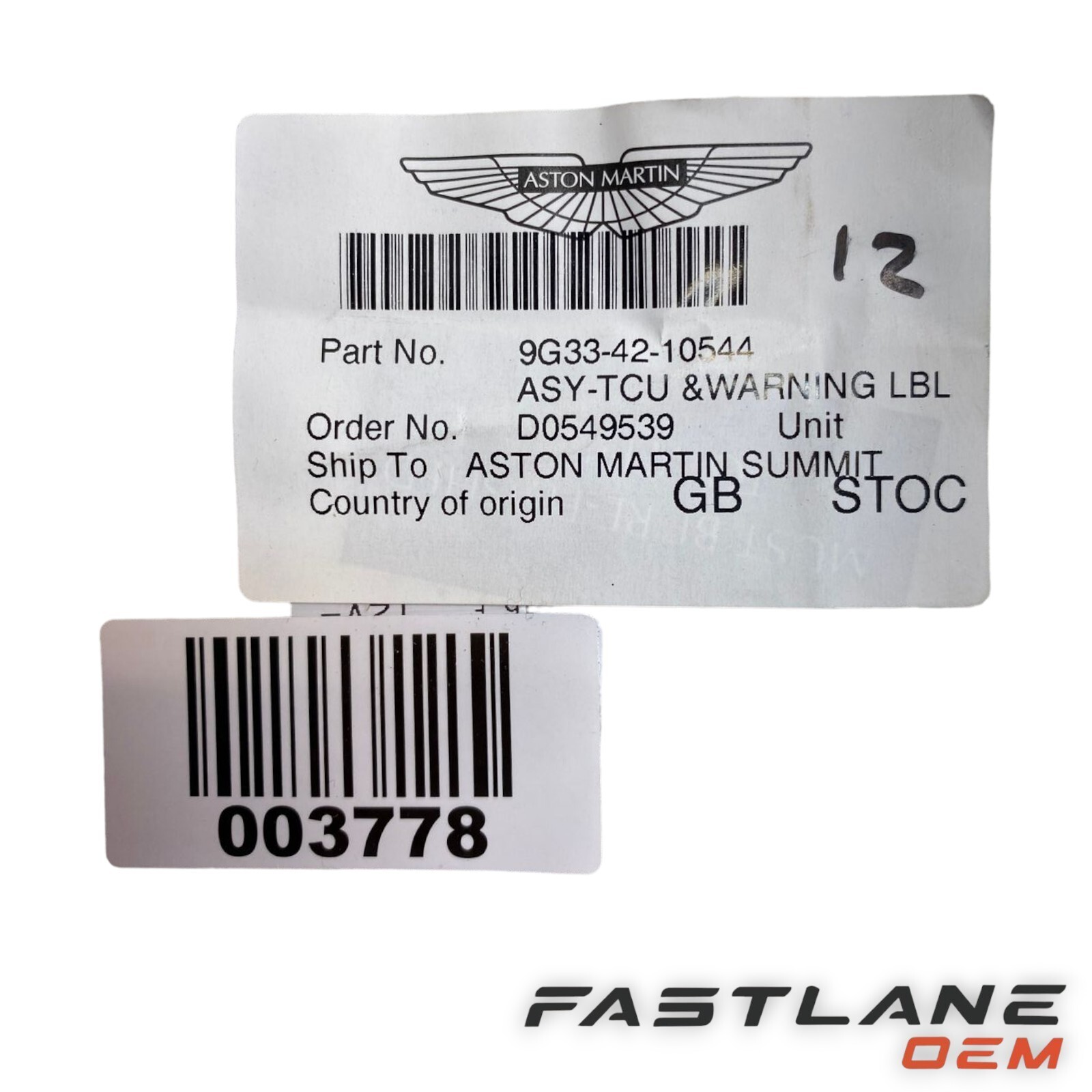 GENUINE ASTON MARTIN V8 VANTAGE ASSY-TCU&WARNING LABEL NEW OEM 9G33-42-10544