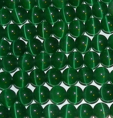 G2744 Dark Green 8mm Round Cat's Eye Fiber Optic Glass Beads 14''