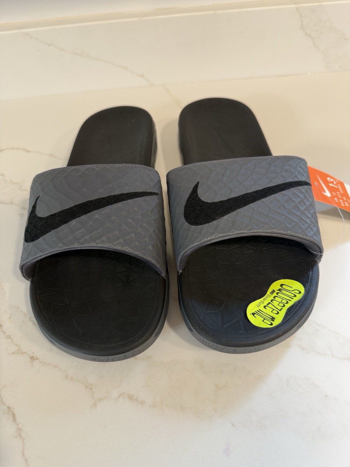 Nike Benassi Solarsoft Men's Size 13 Slides Sandals Grey Black 705474-090 thumbnail 2