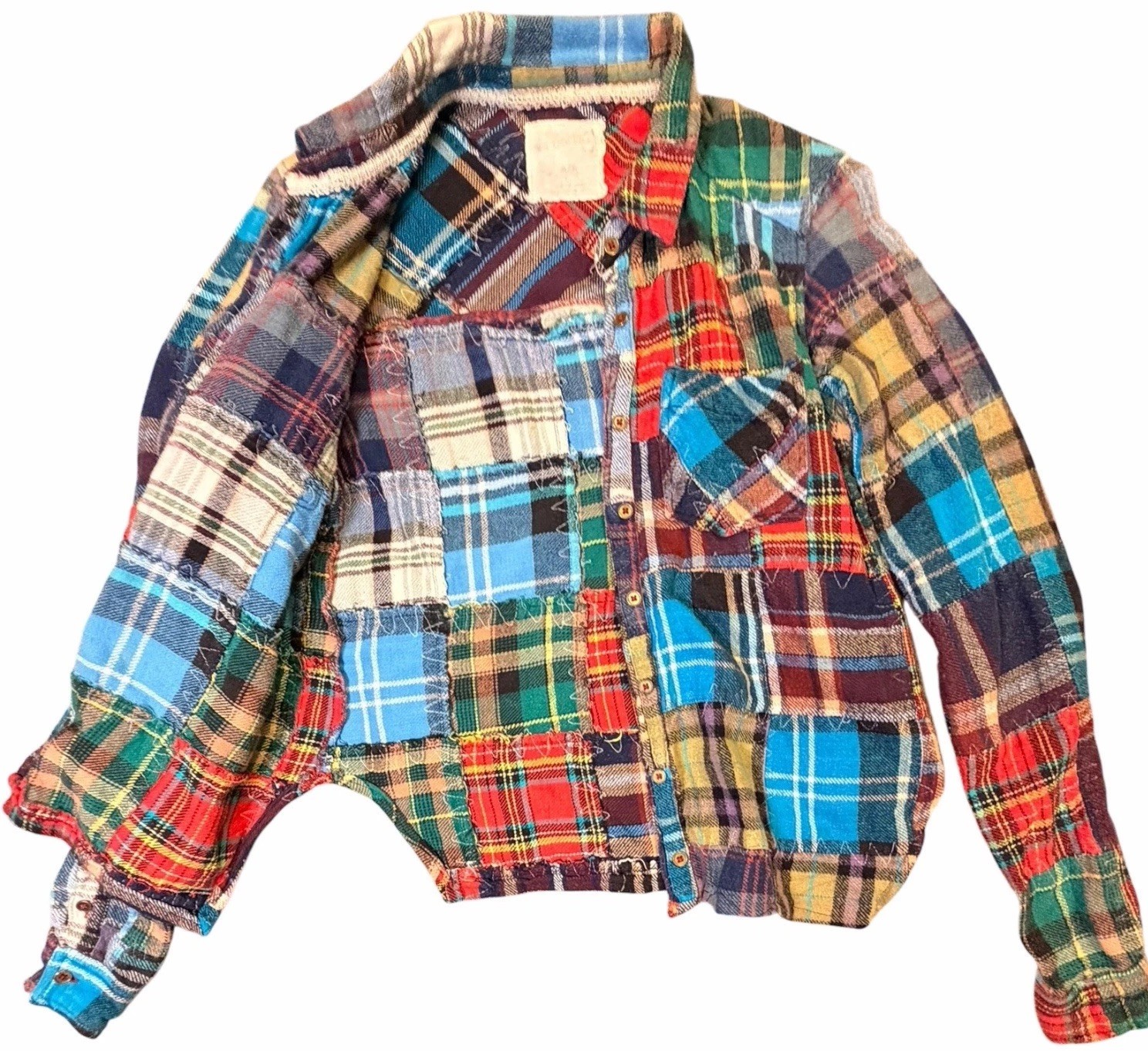 We The Free Patchwork Plaid Flannel Button Up Shi… - image 3