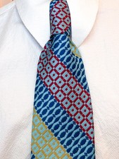 VTG 70s Gainsborough Geometric Wide Blue Tie, Multi-Colored