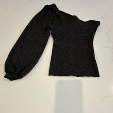 Black Knit One Shoulder Long Sleeve Pullover Blouse Solid Basic Women