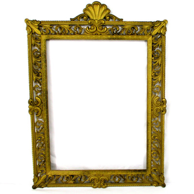 Antique Italian Brass Open Gallery Wall Frame Ornate Baroque 22x16 VTG