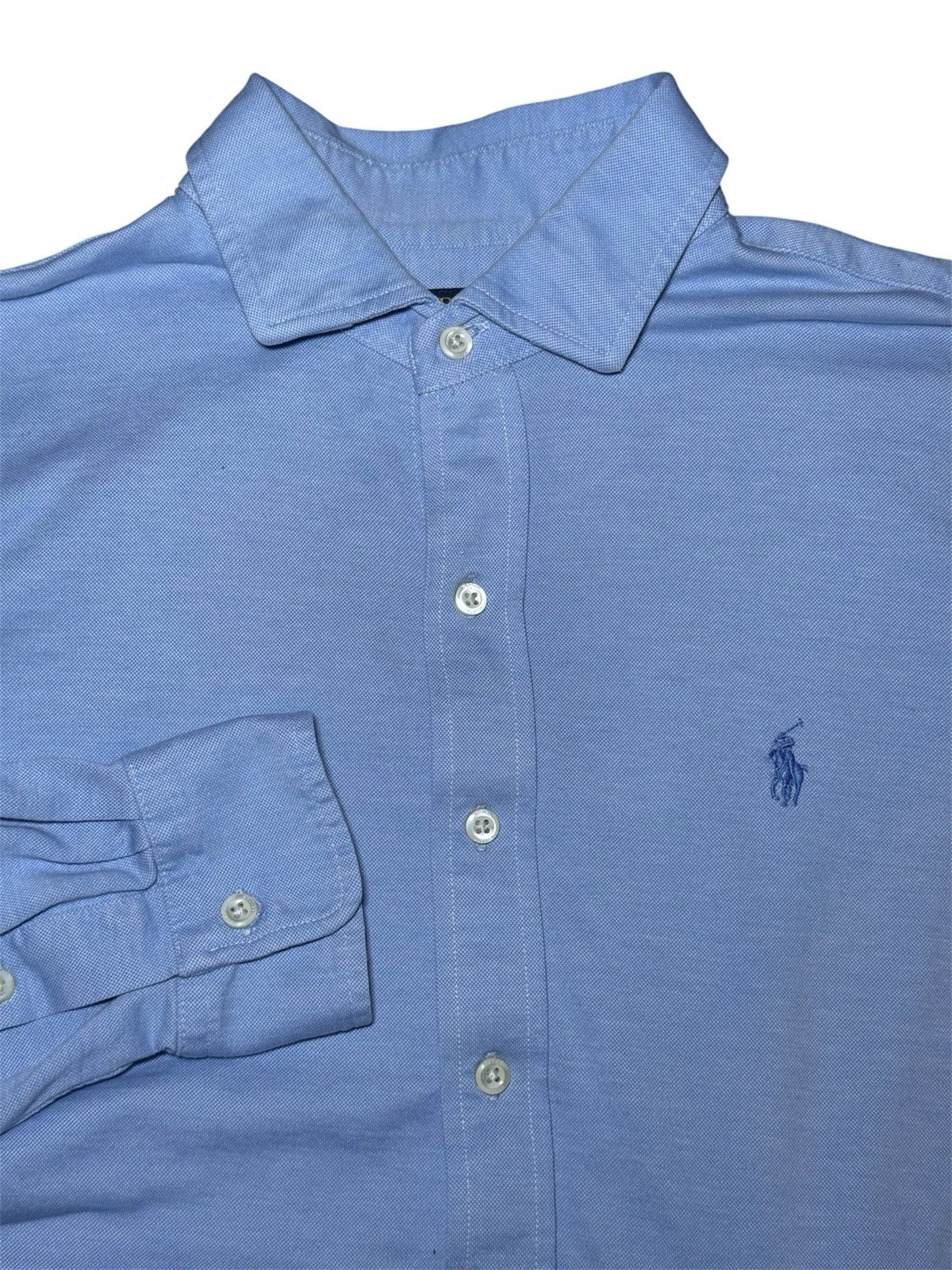 Polo Ralph Lauren Knit Dress Shirt Blue Long Sleeve Button Down Size Men’s Large