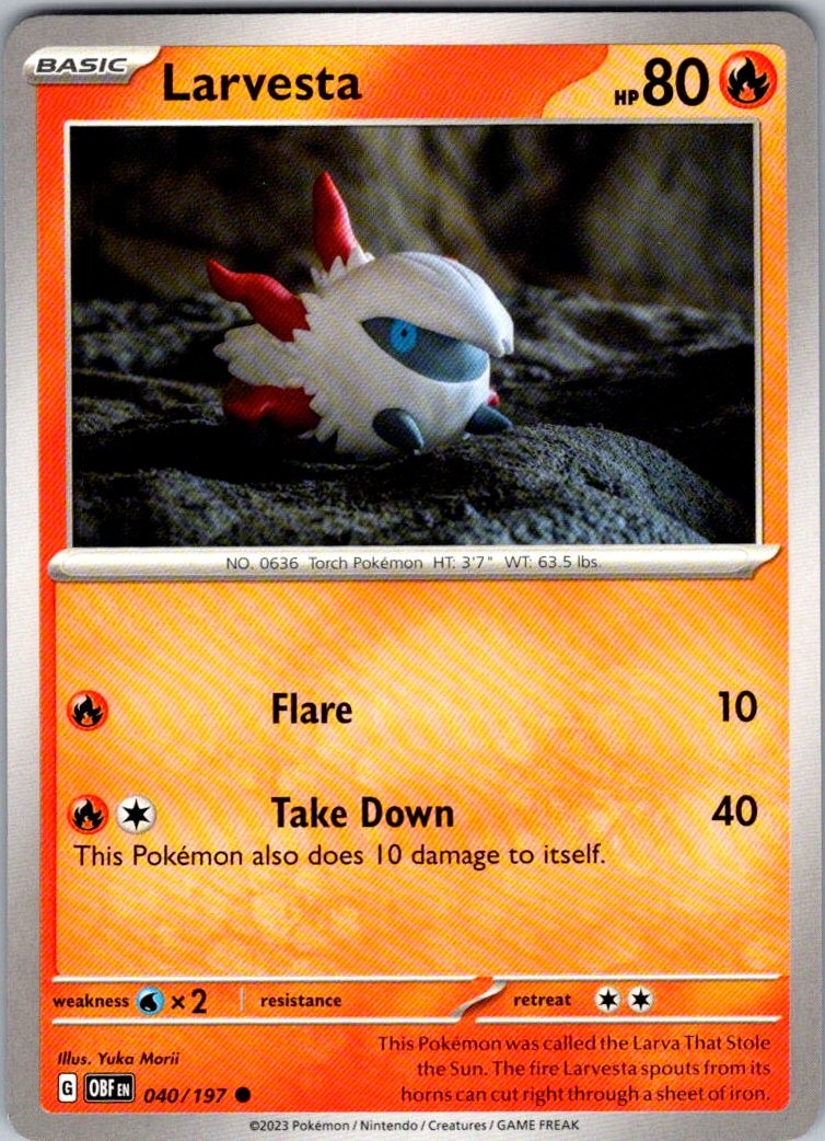 Larvesta 040/197 Common Obsidian Flames Pokemon Lightly Played Yuka Morii