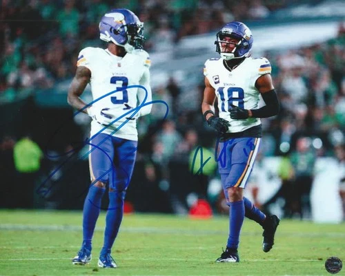 Justin Jefferson & Jordan Addison Dual Signed Minnesota Vikings 8x10 Photo COA