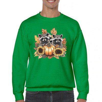 Fall Raccoons Crewneck Sweatshirt Thanksgiving Day Sunflower Pumpkin Patch