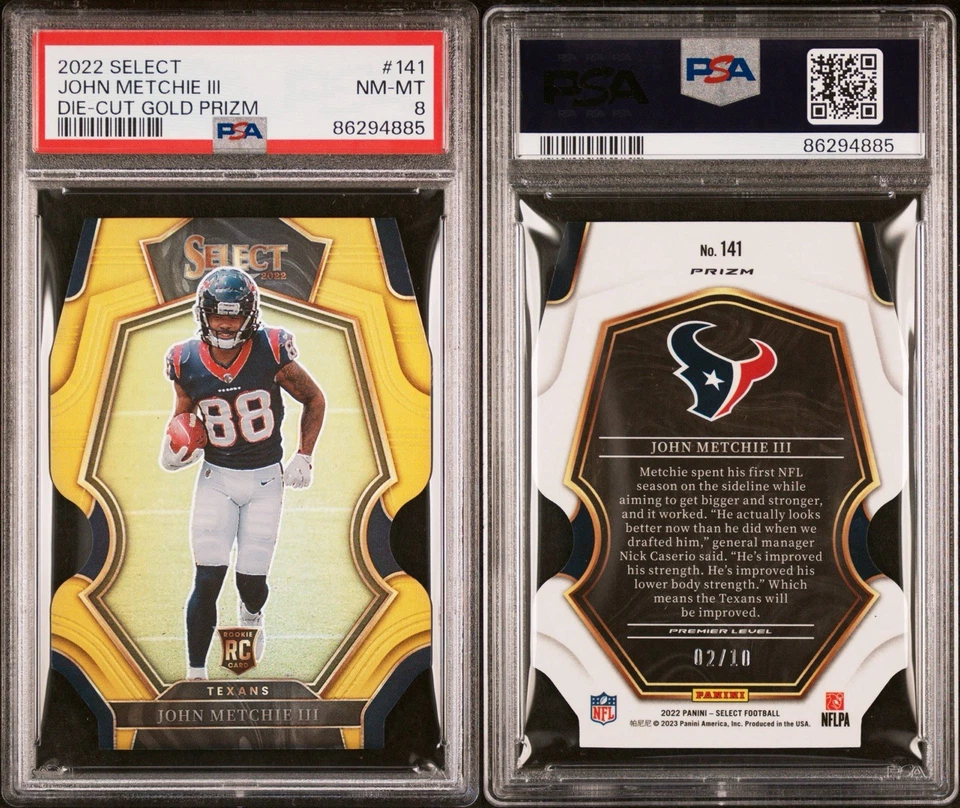 2022 Panini Select John Metchie Gold Prizm Die-Cut /10 PSA 8 Texans RC #141 - Image 3 of 3