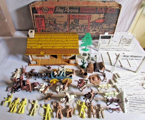 1960's Marx Playset boxed 60mm Roy Rogers Rodeo Ranch Cowboy Horses Cattle Cabin